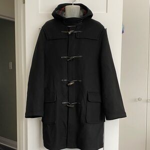 Men’s Black Gloverall Duffle Coat England Made Plaid Lining Stollery’s 40
